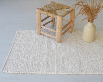 Medium handwoven cream cotton rug, bathroom rug, kitchen rug, bedroom rug, nursery rug, rag rug portuguese, bohemian decor, gift for mom