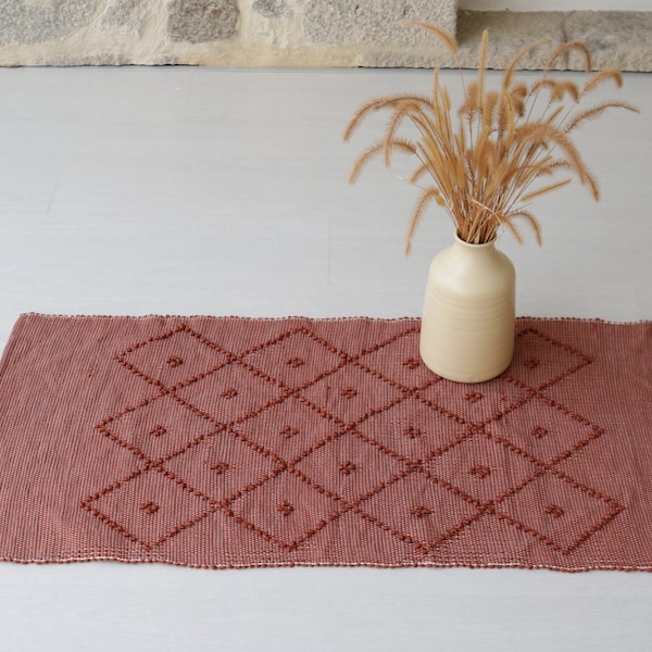 Small handwoven copper rug, bathroom rug, shower rug, kitchen rug, geometric copper rug, machine washable rug, Farmhouse decoration