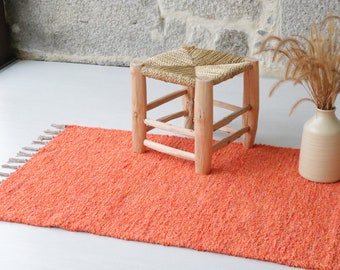 Tapis orange mi-tissé à la main, tapis en coton orange, tapis de salle de bain, tapis de cuisine, tapis de chambre, tapis de chambre à coucher, tapis de chambre à coucher, tapis portugais, tapis boho, tapis pour enfants