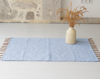 Petit tapis bleu clair tissé à la main, tapis de salle de bain, tapis de douche, tapis de cuisine, tapis de chambre à coucher, tapis pour enfants, décoration pour bébé, tappeto blu, blauer teppich