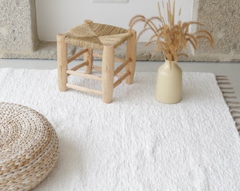Grand tapis blanc tissé à la main 170x240cm, tapis blanc, tapis de salon, tapis boho, tapis ethnique, tapis doux pour enfants, tapis portugais, tapis de salon