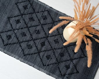 Small handwoven black rug, bath mat, bedside rug, Portuguese rug, geometric rug, bedroom rug, bohemian rug, schwarzer Teppich