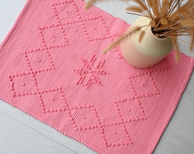 Mini Pink Rug, Rug With Knots, Bathroom Rug, Shower Rug, Bohemian Rug ...
