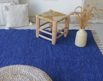 Grand tapis bleu royal tissé à la main 170x240cm, décor scandinave, tapis de salon, tapis bleu, tapis pour enfants, tapis boho, tapis lavable en machine