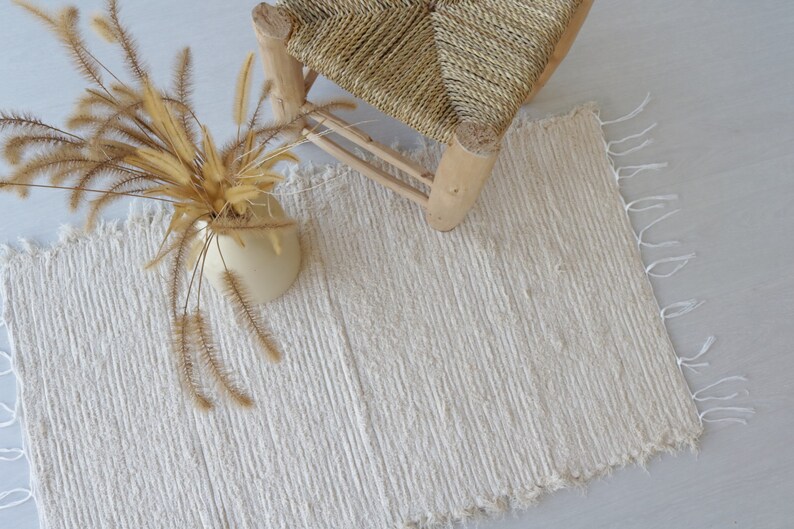 Small handwoven cream rug cotton rug bathroom rug bathroom Etsy