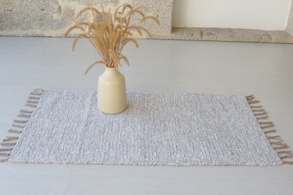 Alfombra gris grande tejida a mano de 200x300 cm, alfombra de área