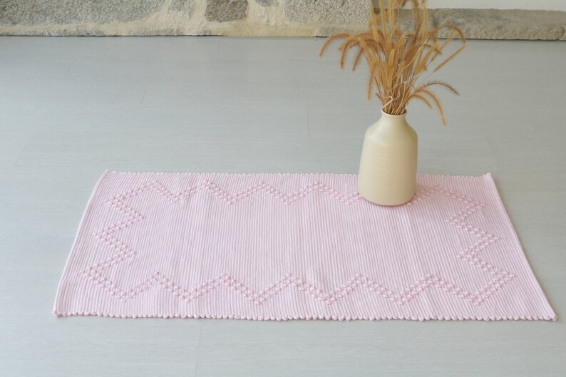 Small Handwoven Pink Rug, Pink Cotton Rug, Bathroom Rug, Scandinavian