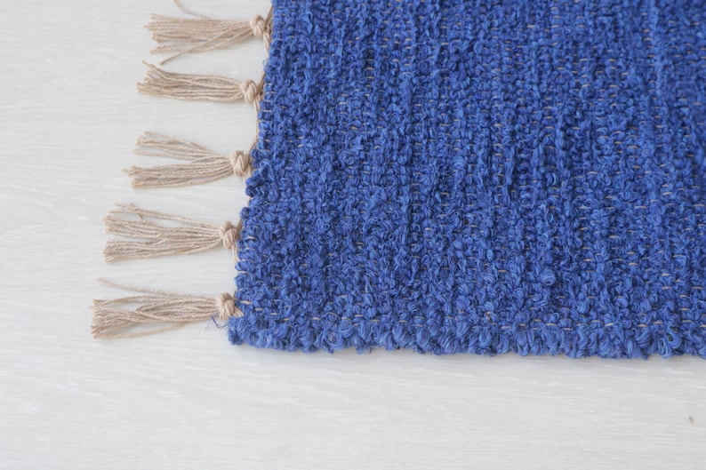 Small Handwoven Blue Cotton Rug, Bathroom Rug, Kitchen Rug, Bedroom Rug ...