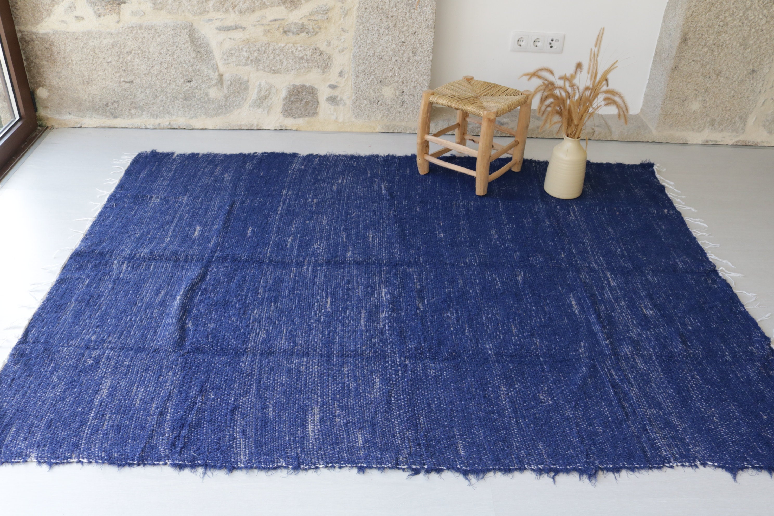 Großer handgewebt blauer Teppich Baumwollteppich Bereich | Etsy