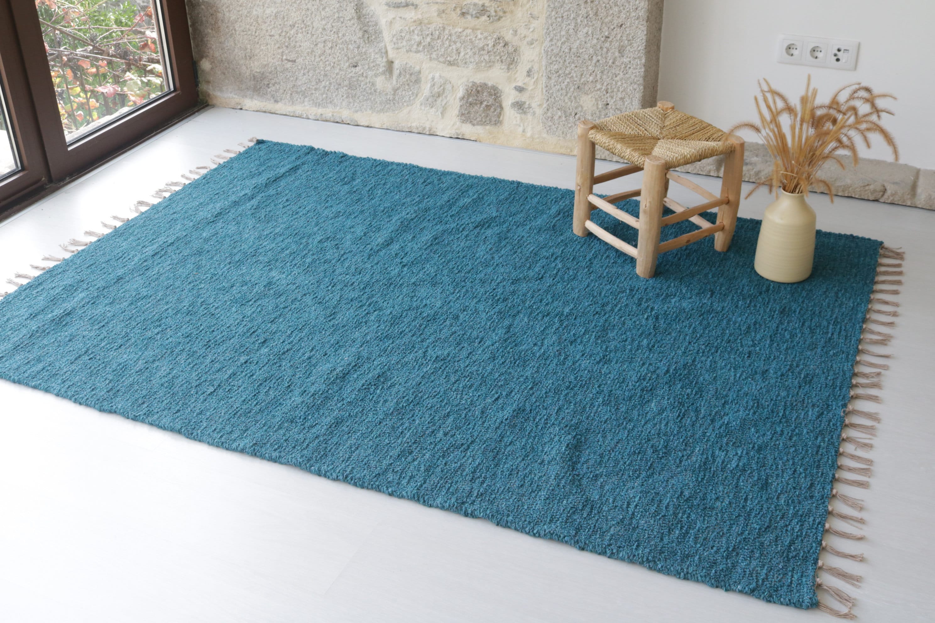 Large Handwoven Teal Blue Rug 140x200 Cm Living Room Rug | Etsy