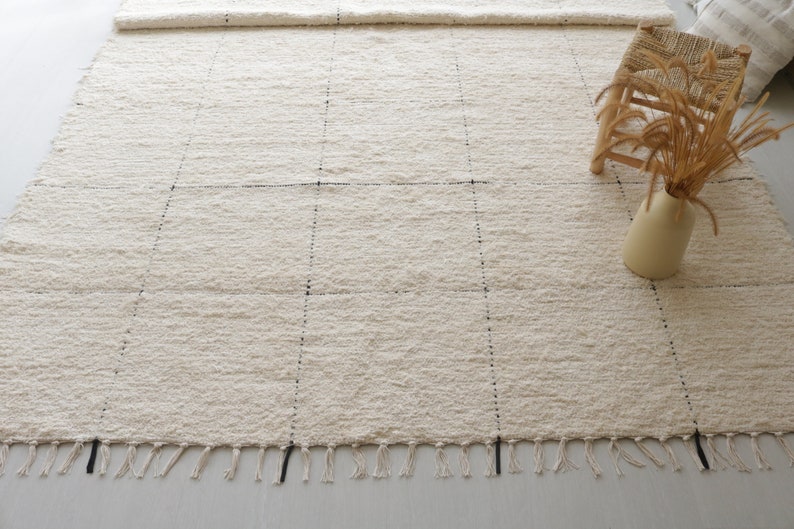 Grand tapis crème tissé à la main 6,5x10 pieds tapis crème, tapis de salon, tapis boho, tapis doux épais, tapis design unique, tapis portugais image 10