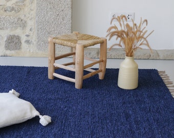 Grand tapis bleu marine tissé à la main, tapis de salon, tapis bleu, tapis en coton lavable, tapis pour enfants, tapis de chambre à coucher, tapis écologique anglais