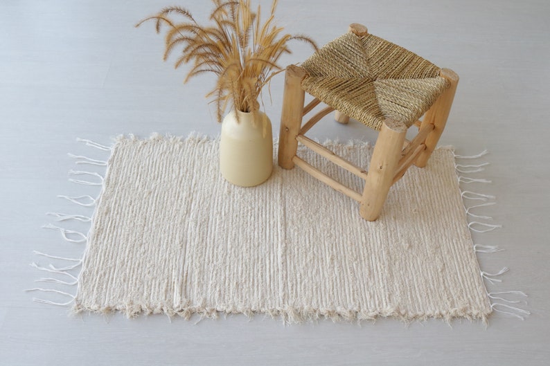 Small handwoven cream rug cotton rug bathroom rug bathroom Etsy