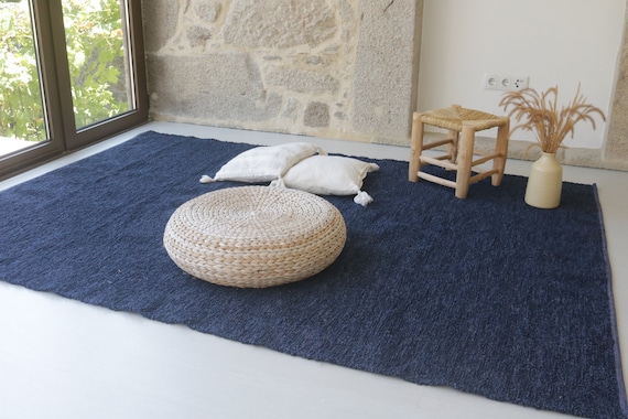 Large Handwoven 200x300 Cm Blue Rug, Blue Area Rug, Living Room