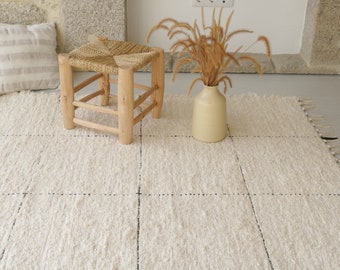 Large handwoven cream rug 6.5x10 feet cream area rug, living room rug, boho rug, thick soft rug, design unique rug, portuguese rug