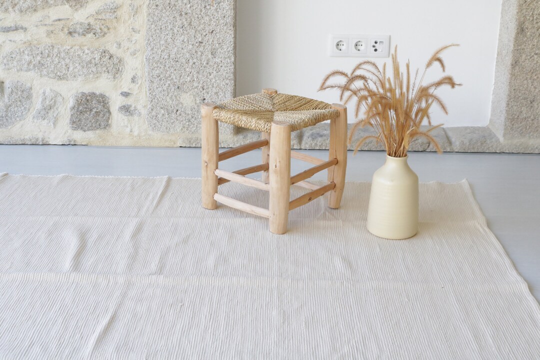 Large Handwoven Beige Rug, Bedroom Rug, Living Room Rug, Oat Cotton Rug ...