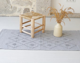 Tapis gris moyen tissé à la main, tapis en coton, tapis de salle de bain, tapis pour enfants, tapis de cuisine, tapis de chevet, tapis géométrique, tapis de chambre, Baumwollteppich