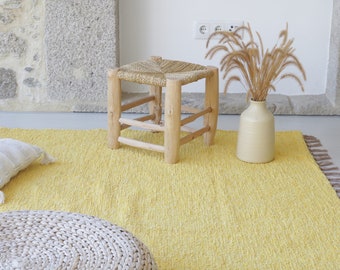 Grand tapis jaune tissé à la main 200x300 cm, tapis de zone, tapis de chambre à coucher, tapis en coton, tapis de salon, tapis boho, tapis de chambre d'enfant, décoration de ferme