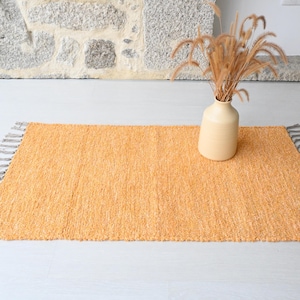 Small yellow rug, yellow cotton rug, bathroom rug, shower rug, kitchen rug, bedroom rug, kids rug, bedside rug, hallway rug, washable rug