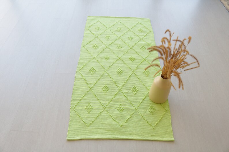 Medium Handwoven Green Rug, Green Cotton Rug, Bathroom Rug, Kitchen Rug