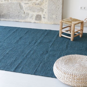 Grand tapis bleu pétrole tissé à la main 170x240cm, tapis de zone, tapis de salon bleu sarcelle, tapis boho, tapis pour enfants, tapis portugais, tapis bleu pétrole image 3