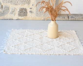 Liten diamantfärgad krämmatta, badrumsmatta, sovrumsmatta, duschmatta, geometrisk matta, handgjord matta, modern matta, tvättbar beige matta