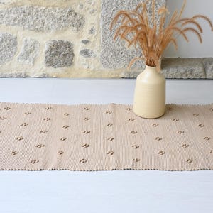 Small beige rug, knotted rug, geometric cotton rug, bathroom rug, bath mat, bedside rug, kitchen rug, machine washable rug, beige mat