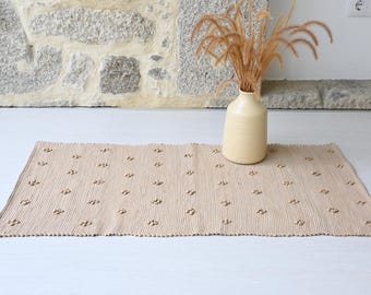 Small beige rug, knotted rug, geometric cotton rug, bathroom rug, bath mat, bedside rug, kitchen rug, machine washable rug, beige mat