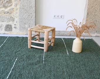 Large green rug with white stripes 170x240 cm, pine green area rug, abstract rug, living room rug, bedroom rug, kids rug, Scandinavian rug