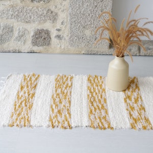 Petit tapis écru et jaune, tapis de salle de bain, tapis de douche, tapis de chevet, tapis de cuisine, gelber teppich, cadeau maman, déco bohème image 5