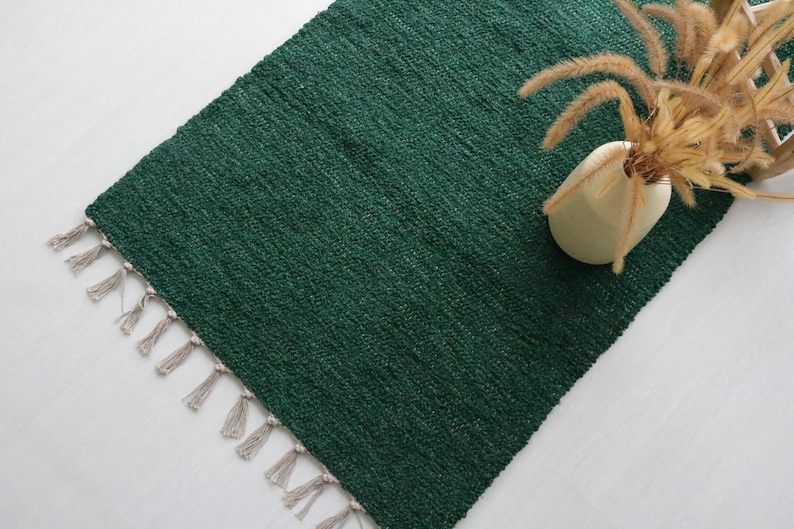Medium handwoven green rug, soft rug, area rug, bohemian rug, Farmhouse decor, machine washable rug, green cotton rug, bedroom rug, bath rug image 5