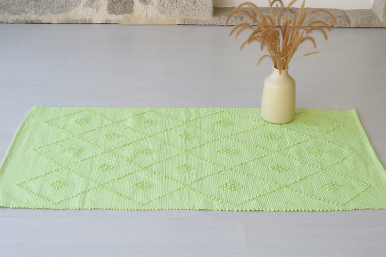 Medium Handwoven Green Rug, Green Cotton Rug, Bathroom Rug, Kitchen Rug