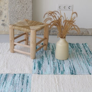 Large handwoven checkered rug, check rug, blue cotton rug, living room rug, area rug, bohemian rug, tapis de salon, kids rug carpet