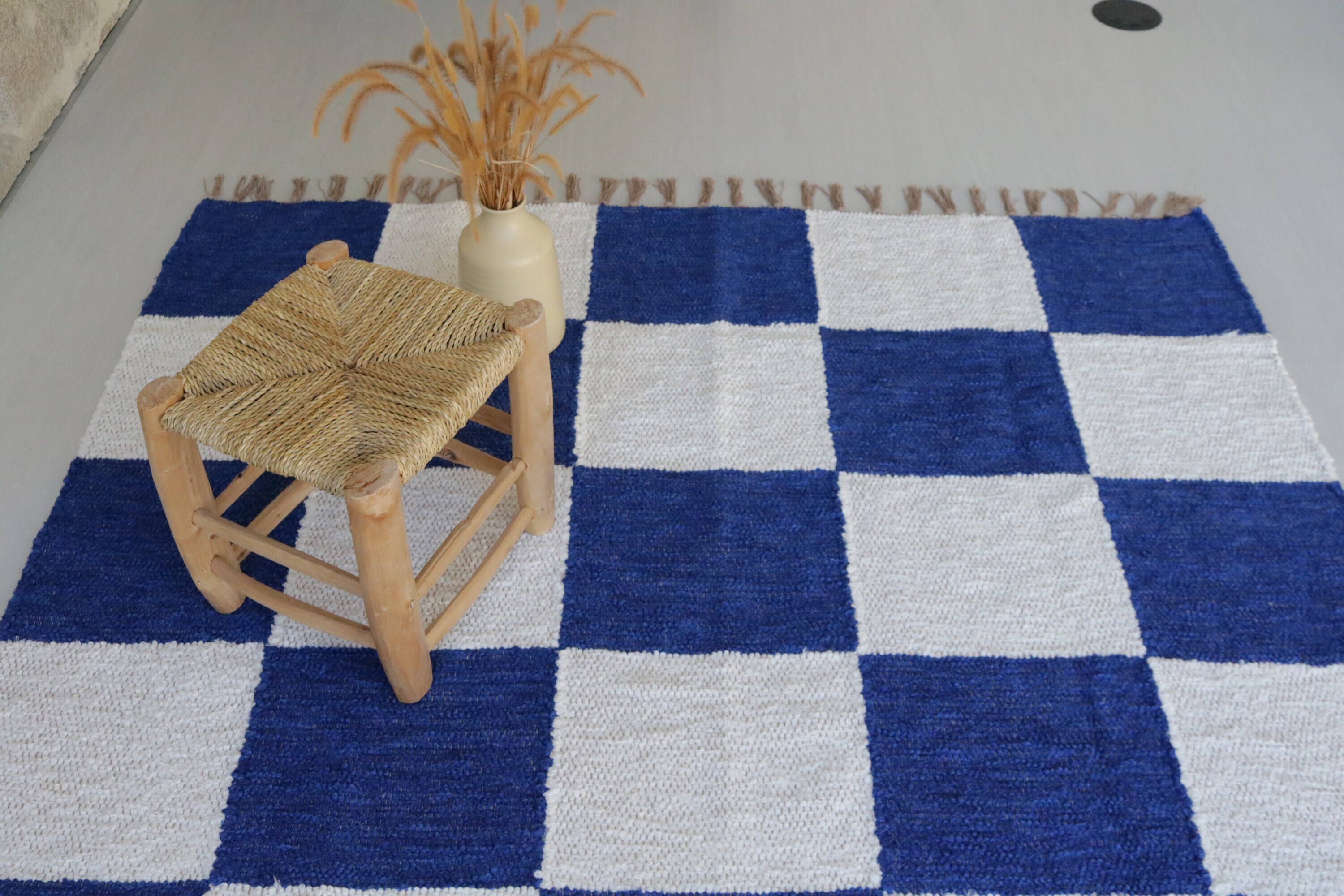 Checkerboard Blue and White 5x7 Rug , Living Room Rug, Check Area