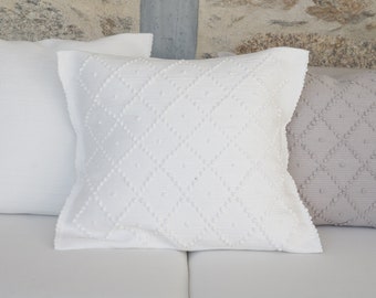 Cotton pillow cover pearl, geometrical pillow with knots, decorative pillow, home bohemian decoration, Baumwollkissen, oreiller in coton.