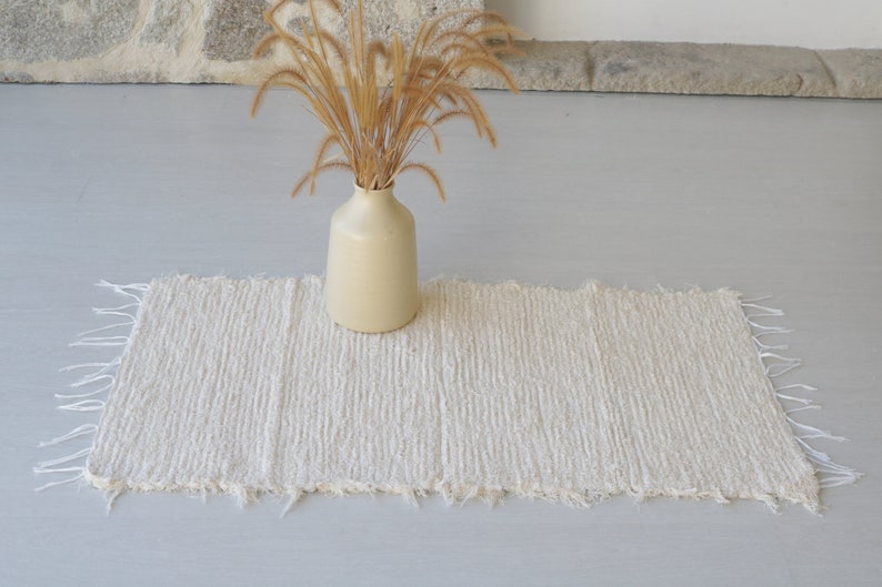 Petit tapis crème tissé à la main, tapis en coton, tapis de salle de bain, tapis de salle de bain, tapis de chevet, tapis de cuisine, tapis doux, tapis lavable, tapis de bain, tapis boho image 1