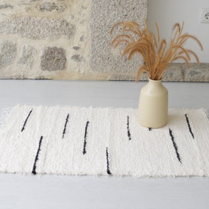Small cream and black rug, bathroom rug, bedside rug, geometric rug, bohemian rug, shower rug, unique rug, Scandinavian rug, contemporary