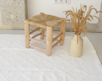 Grand tapis blanc tissé à la main, tapis géométrique, tapis en coton, tapis de chambre pour enfants, tapis boho, décor boho, tapis de zone, tapis de salon, tapis portugais