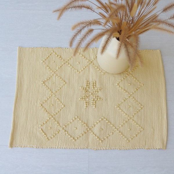 Mini handwoven pale yellow rug, bathroom rug, shower rug, yellow rug, bohemian rug, mini rug, machine washable rug, bohemian rug