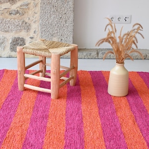 Großer, gestreifter Teppich in Orange und Rosa, 140 x 200 cm, Wohnzimmerteppich, farbiger Teppich, Kinderteppich, Kinderzimmerteppich, Boho-Teppich, gestreifter Teppich, Tapis de Salon