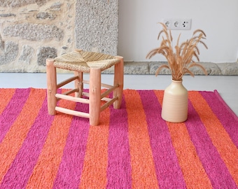 Large striped orange and pink rug 140x200cm, living room rug, colored rug, kids rug, nursery rug, boho rug, striped area rug, tapis de salon