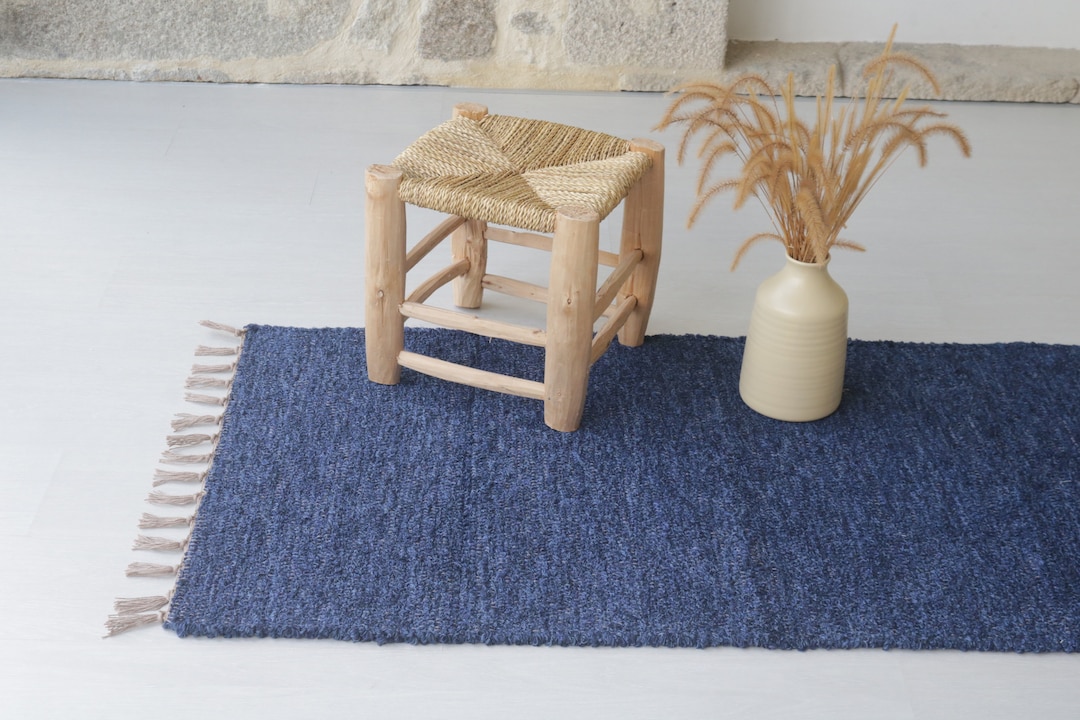 Medium Handwoven Navy Blue Rug, Kitchen Rug, Bedroom Rug, Bohemian Rug