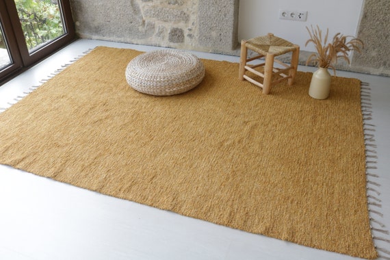 Grande tappeto giallo tessuto a mano 200x300 cm, tappeto da zona, tappeto  da soggiorno, tappeto boho, tappeto di cotone grosso, tappeto morbido,  tappeto per bambini, decorazione della casa. -  Italia