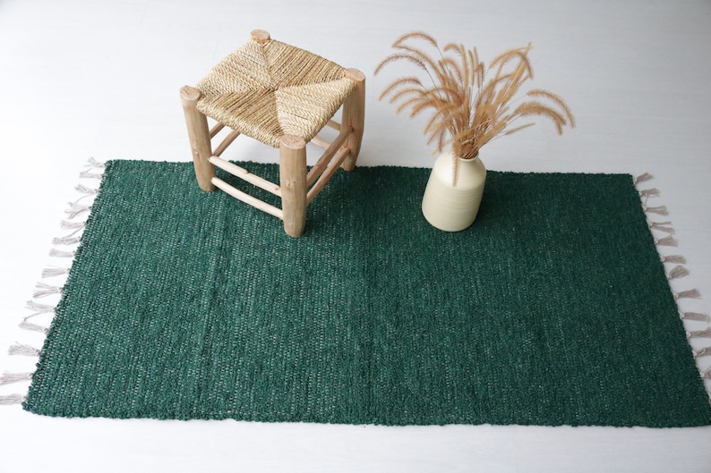 Medium handwoven green rug, soft rug, area rug, bohemian rug, Farmhouse decor, machine washable rug, green cotton rug, bedroom rug, bath rug image 10