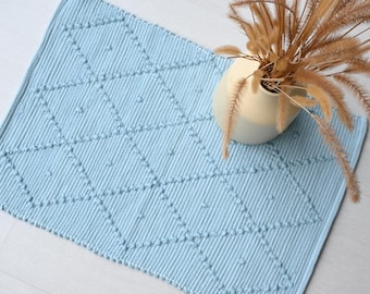 Mini baby blue rug, mini rug, bathroom rug, shower rug, bohemian rug, mini cotton rug, machine washable rug, geometric blue rug