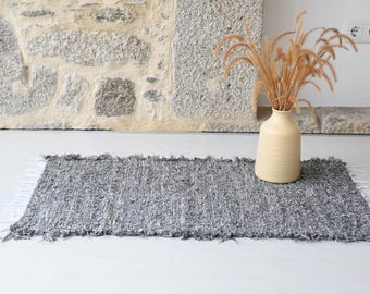Small gray rug, graphite rug, bathroom rug, bath mat, shower rug, bedside rug, rustic rug, kitchen rug, mother gift, scandi rug