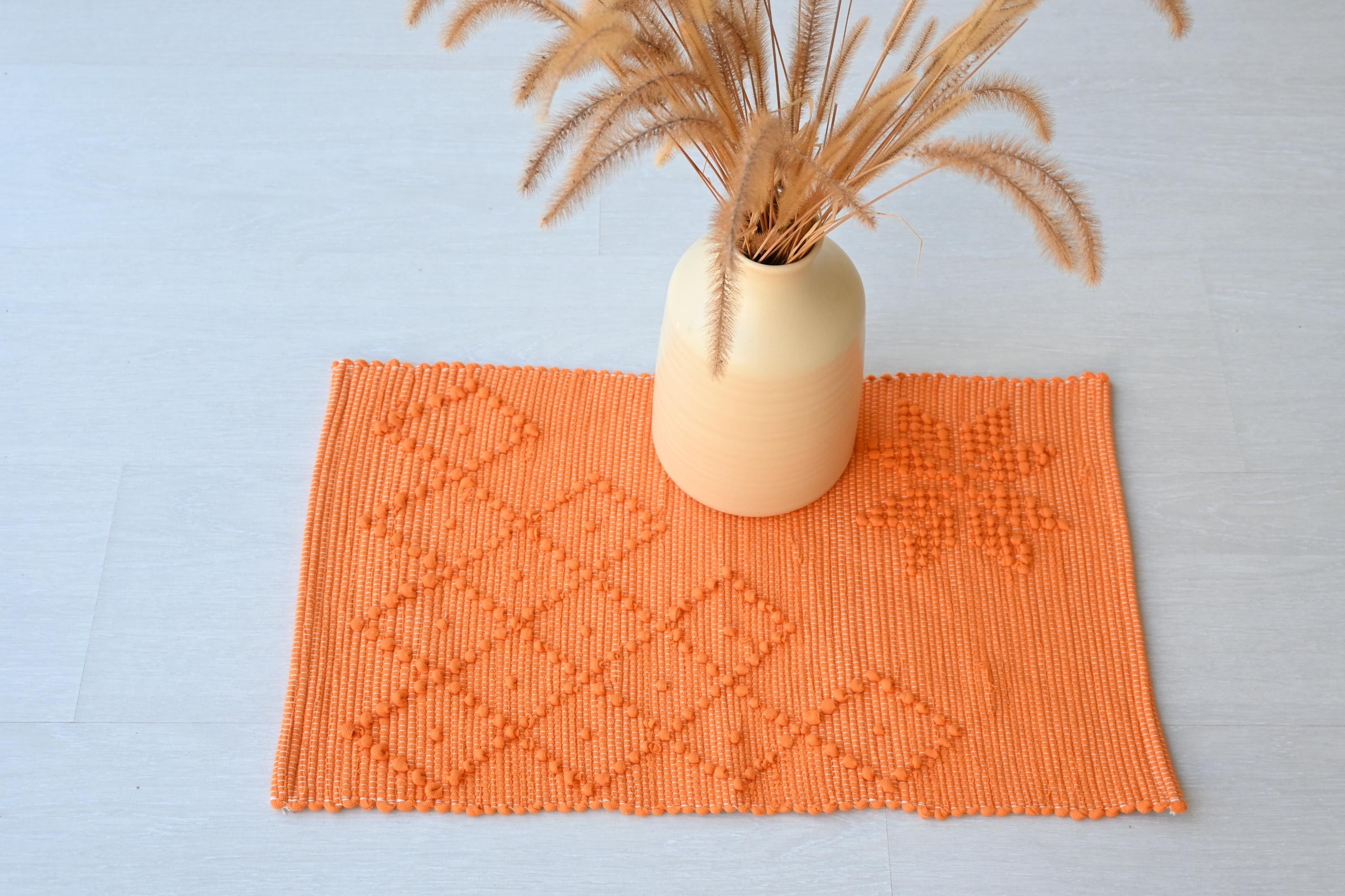 Mini orange rug, shower rug, bathroom rug, geometric rug, flower rug, mother gift, entry rug, Portuguese rug, placemat, bath rug