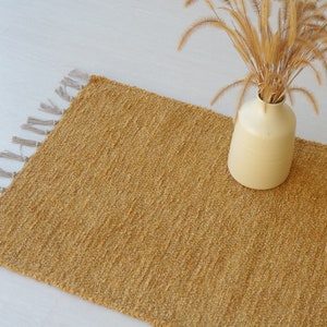 Small Handwoven Yellow Rug, Cotton Rug Yellow Bath Rug, Bathroom Mat ...