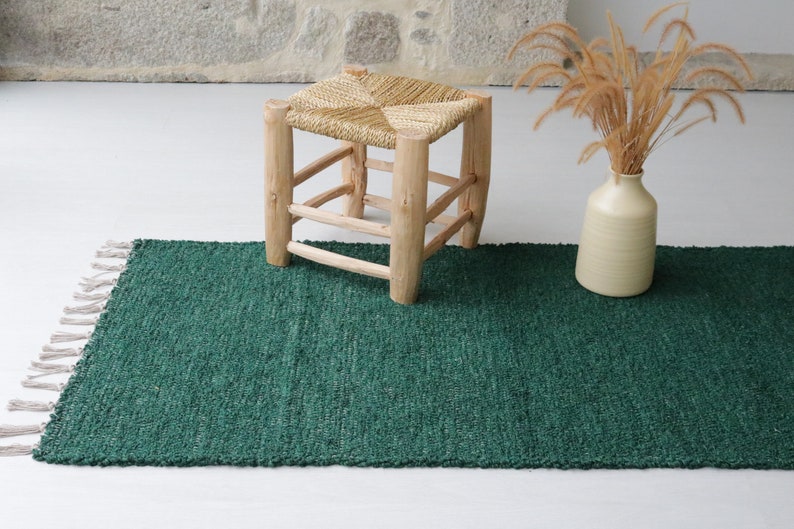 Medium handwoven green rug, soft rug, area rug, bohemian rug, Farmhouse decor, machine washable rug, green cotton rug, bedroom rug, bath rug image 1
