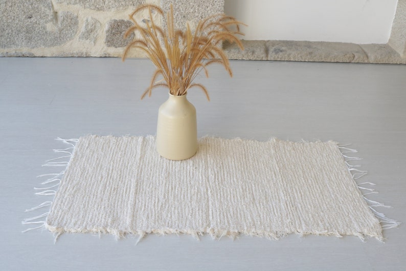 Petit tapis crème tissé à la main, tapis en coton, tapis de salle de bain, tapis de salle de bain, tapis de chevet, tapis de cuisine, tapis doux, tapis lavable, tapis de bain, tapis boho image 9